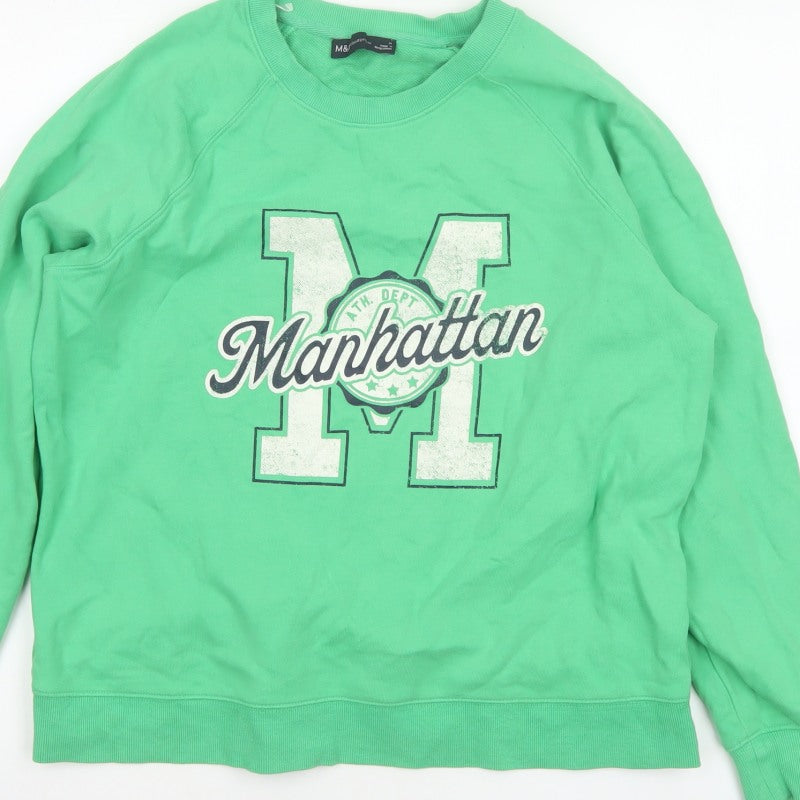 Marks and Spencer Women Green M Manhattan Logo Crew Sweatshirt