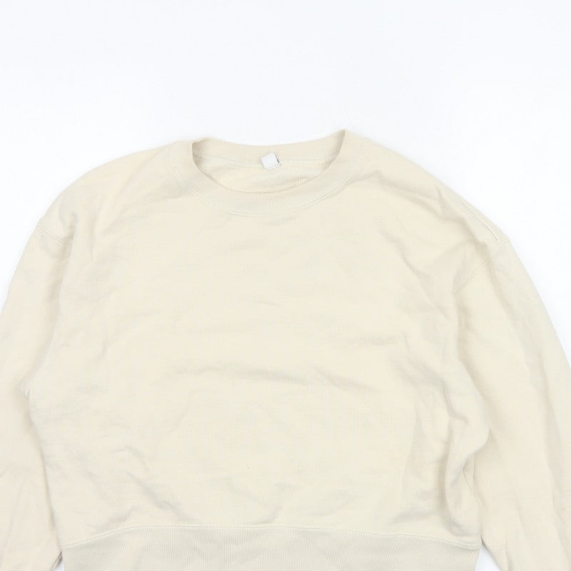 Uniqlo Women Ivory XS Pullover Crew Neck Cotton Sweatshirt