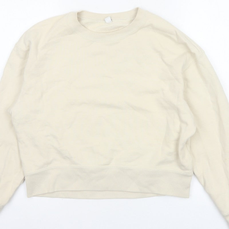 Uniqlo Women Ivory XS Pullover Crew Neck Cotton Sweatshirt