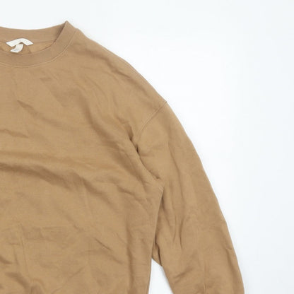 H&M Women Beige M Pullover Sweatshirt Crew Neck Fleece Cotton Blend