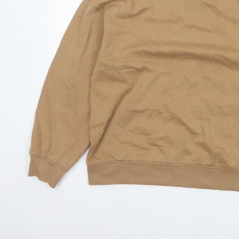 H&M Women Beige M Pullover Sweatshirt Crew Neck Fleece Cotton Blend