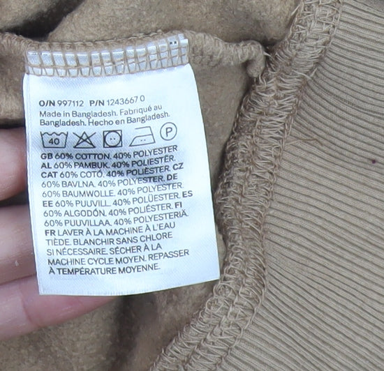 H&M Women Beige M Pullover Sweatshirt Crew Neck Fleece Cotton Blend