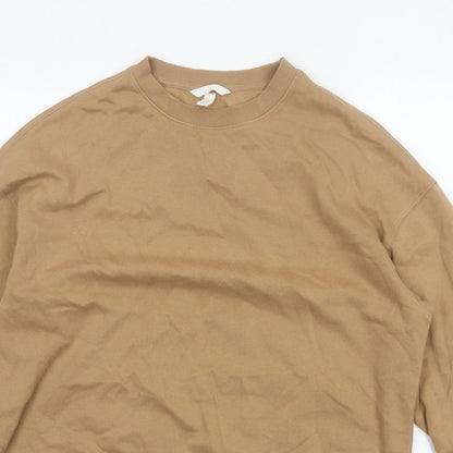 H&M Women Beige M Pullover Sweatshirt Crew Neck Fleece Cotton Blend