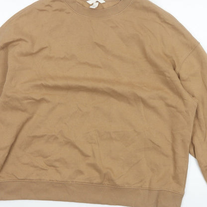 H&M Women Beige M Pullover Sweatshirt Crew Neck Fleece Cotton Blend