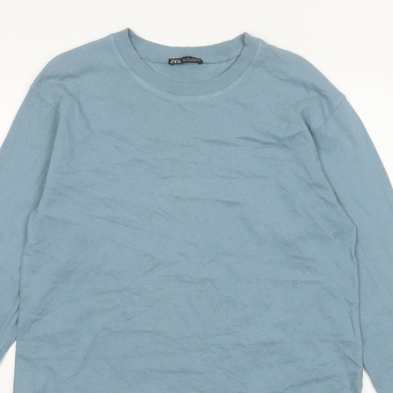Zara Women Blue UK 14 Jersey Crew Neck Long Sleeve Sweatshirt