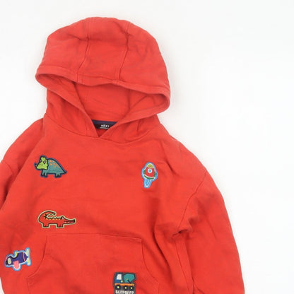 Next Unisex Kids Red 5-6 Years Pullover Hoodie Dinosaur Patches
