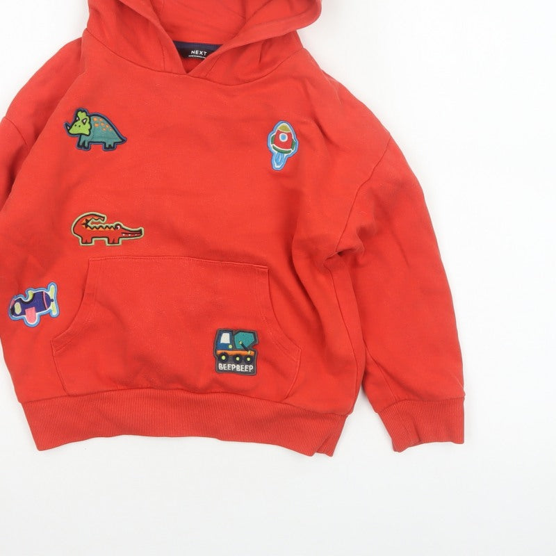 Next Unisex Kids Red 5-6 Years Pullover Hoodie Dinosaur Patches