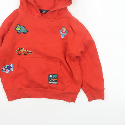 Next Unisex Kids Red 5-6 Years Pullover Hoodie Dinosaur Patches