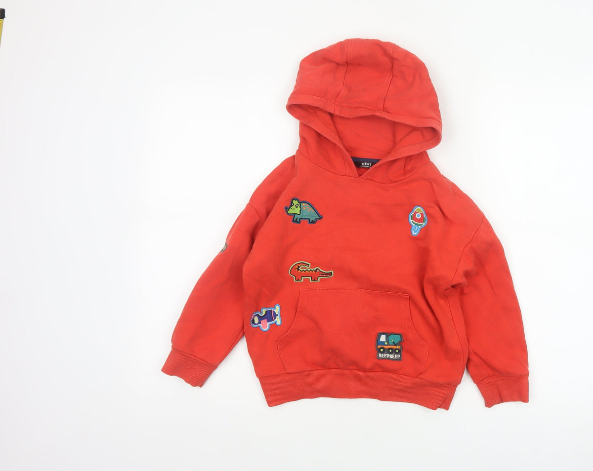 Next Unisex Kids Red 5-6 Years Pullover Hoodie Dinosaur Patches
