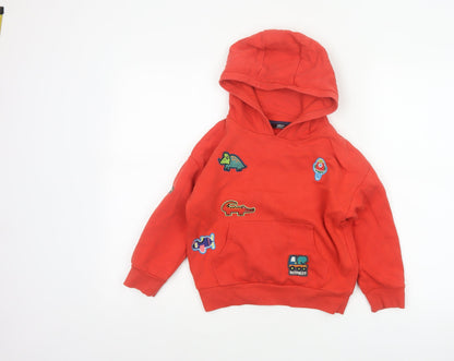 Next Unisex Kids Red 5-6 Years Pullover Hoodie Dinosaur Patches