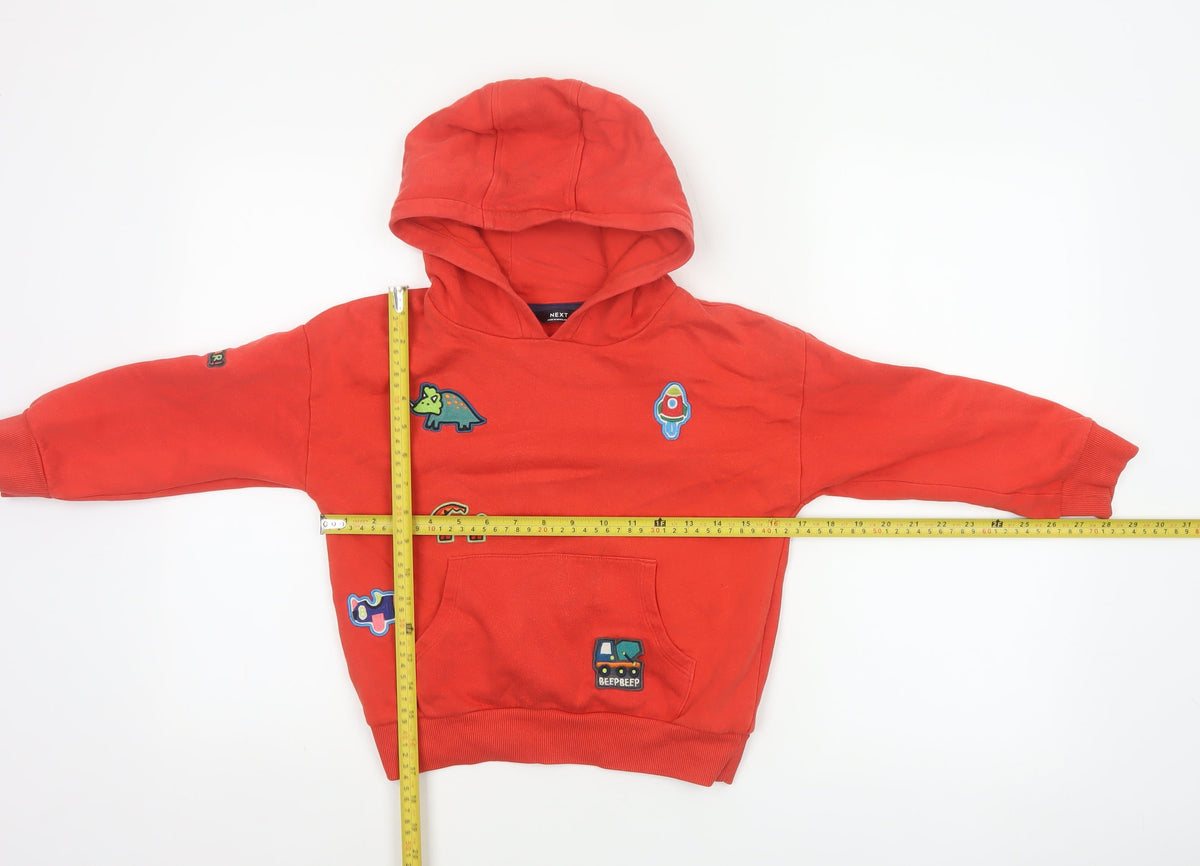 Next Unisex Kids Red 5-6 Years Pullover Hoodie Dinosaur Patches