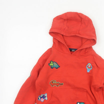 Next Unisex Kids Red 5-6 Years Pullover Hoodie Dinosaur Patches