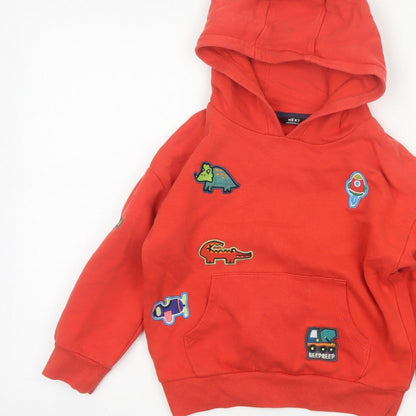 Next Unisex Kids Red 5-6 Years Pullover Hoodie Dinosaur Patches