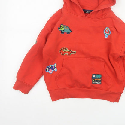 Next Unisex Kids Red 5-6 Years Pullover Hoodie Dinosaur Patches
