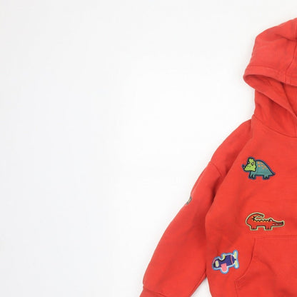 Next Unisex Kids Red 5-6 Years Pullover Hoodie Dinosaur Patches