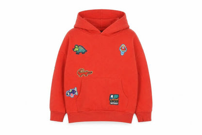 Next Unisex Kids Red 5-6 Years Pullover Hoodie Dinosaur Patches