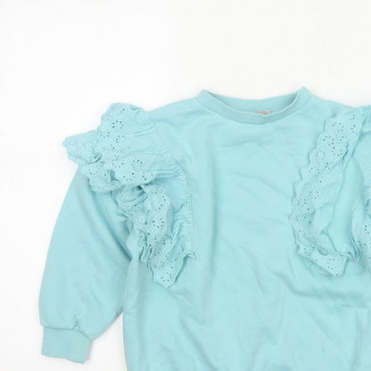 I Love Girlswear Girls Blue Ruffle Fleece Sweatshirt Pullover 6 Years