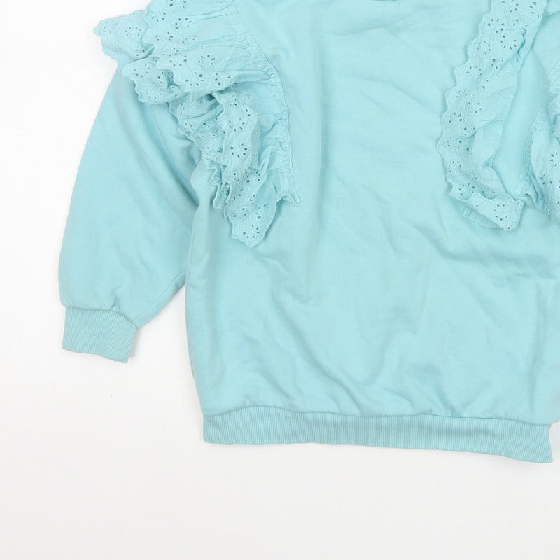 I Love Girlswear Girls Blue Ruffle Fleece Sweatshirt Pullover 6 Years