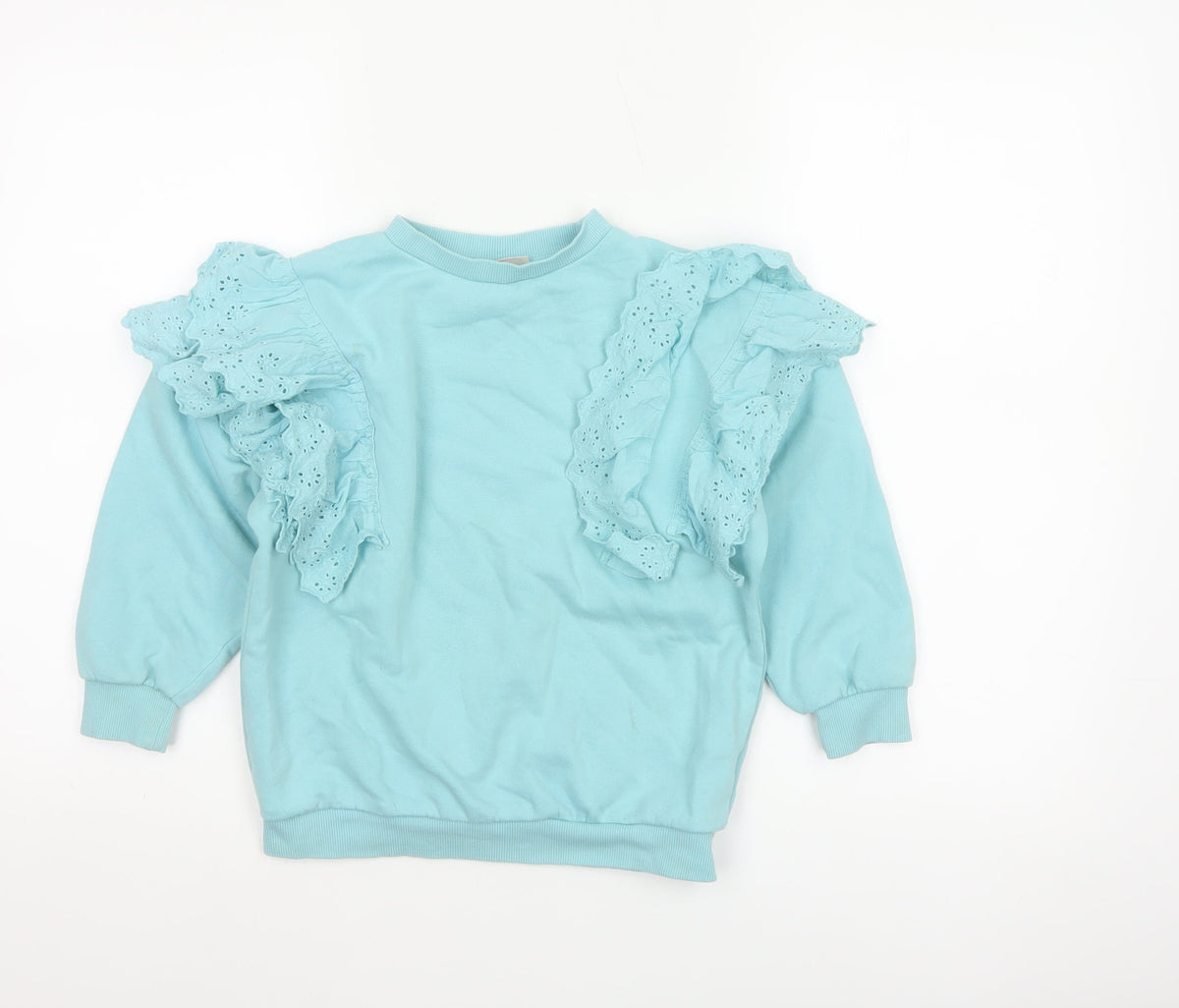 I Love Girlswear Girls Blue Ruffle Fleece Sweatshirt Pullover 6 Years