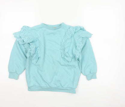 I Love Girlswear Girls Blue Ruffle Fleece Sweatshirt Pullover 6 Years