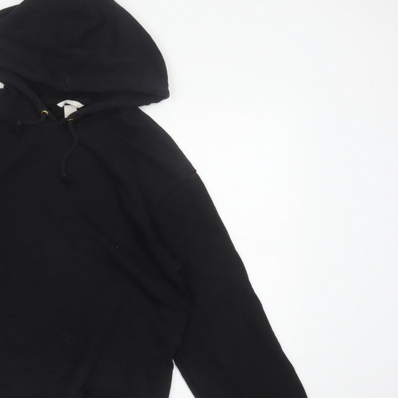 H&M Women’s Black UK 12 Pullover Hoodie Cropped Drawstring