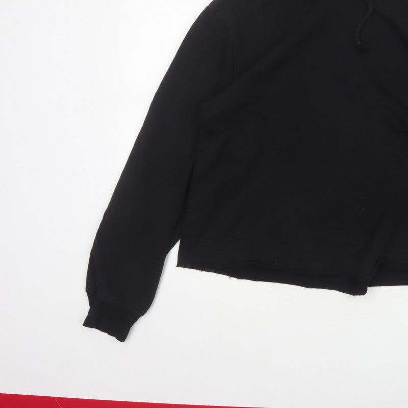 H&M Women’s Black UK 12 Pullover Hoodie Cropped Drawstring