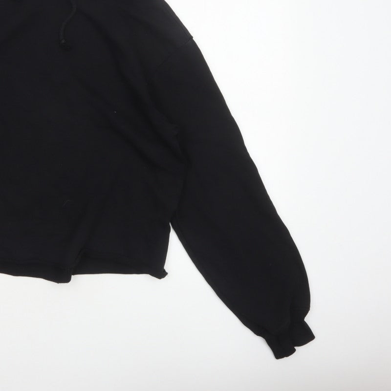 H&M Women’s Black UK 12 Pullover Hoodie Cropped Drawstring