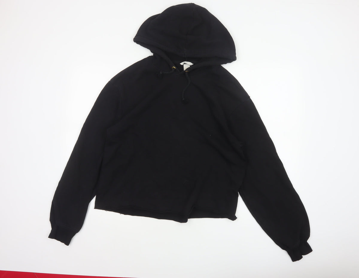 H&M Women’s Black UK 12 Pullover Hoodie Cropped Drawstring