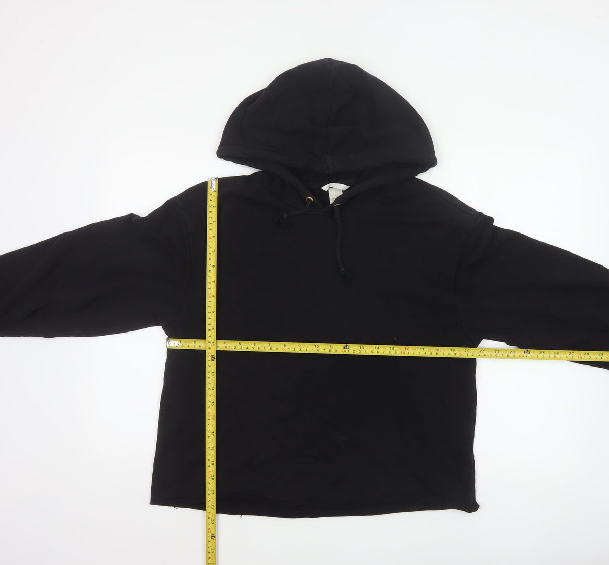 H&M Women’s Black UK 12 Pullover Hoodie Cropped Drawstring