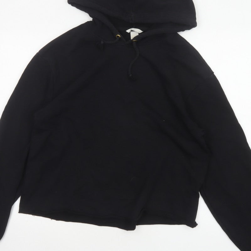 H&M Women’s Black UK 12 Pullover Hoodie Cropped Drawstring