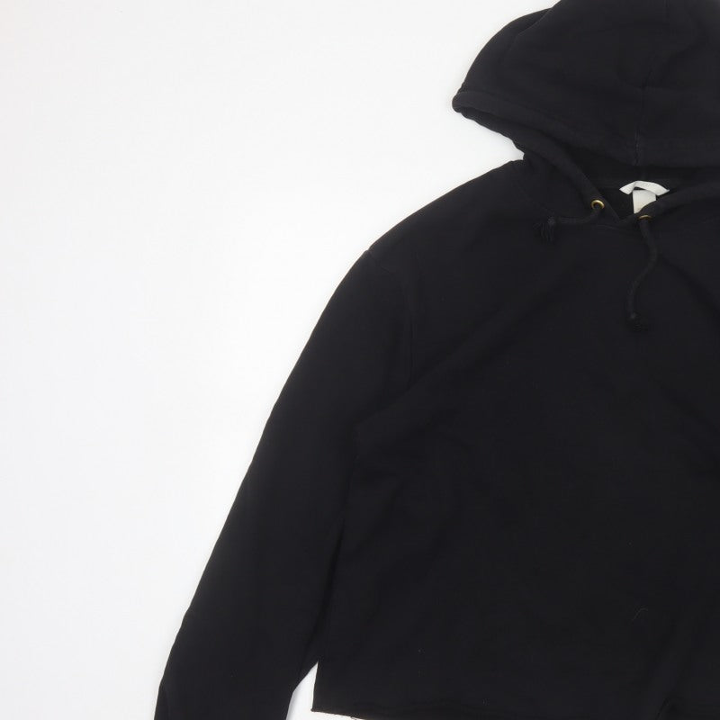 H&M Women’s Black UK 12 Pullover Hoodie Cropped Drawstring