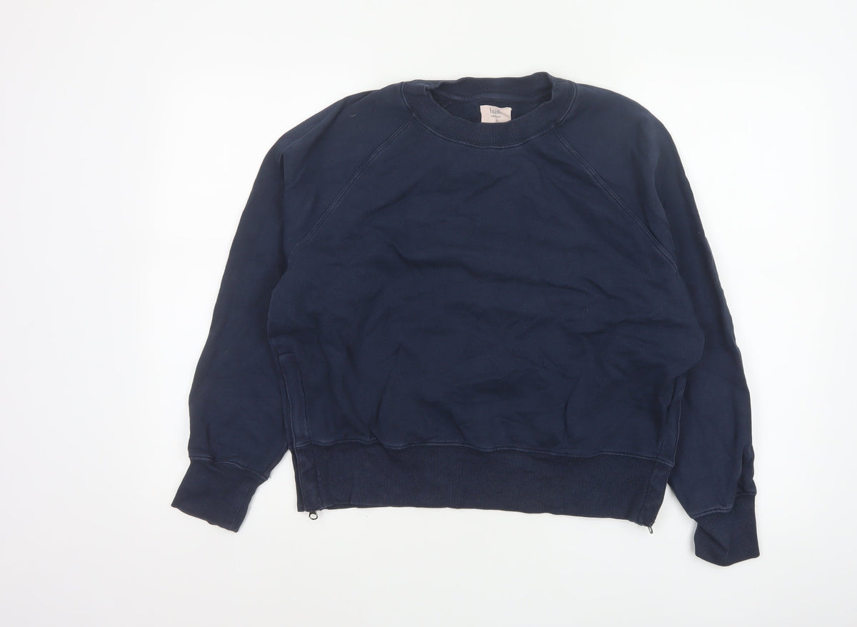 Hush Women’s Navy Blue S Pullover Crew Neck Raglan Sweatshirt Zip Pockets