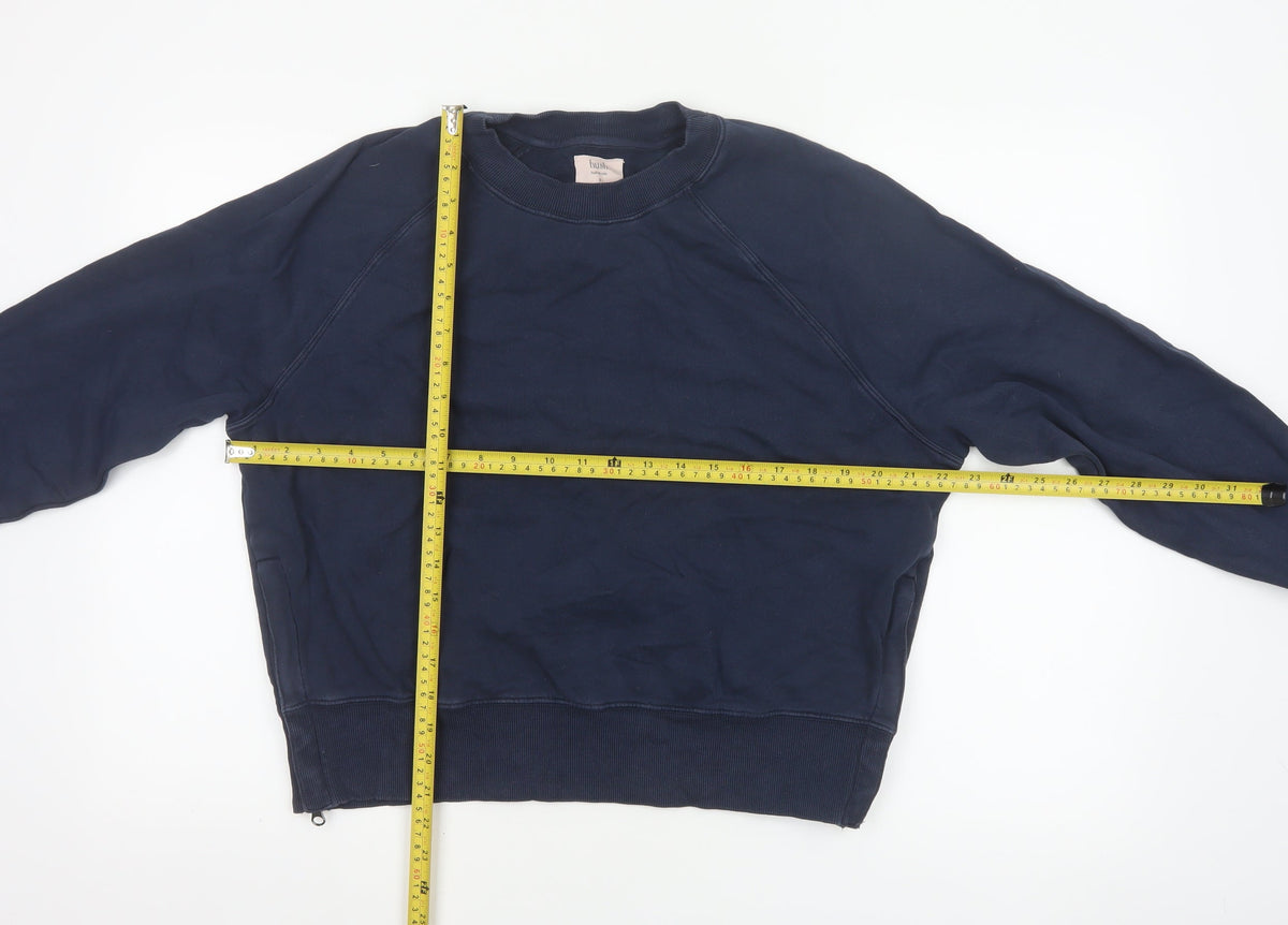 Hush Women’s Navy Blue S Pullover Crew Neck Raglan Sweatshirt Zip Pockets