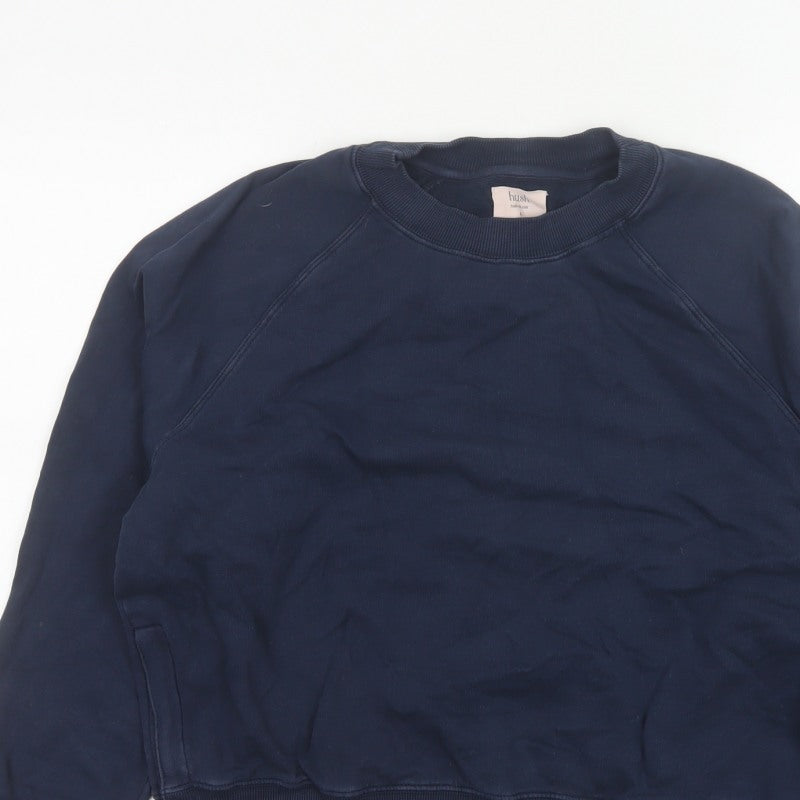 Hush Women’s Navy Blue S Pullover Crew Neck Raglan Sweatshirt Zip Pockets
