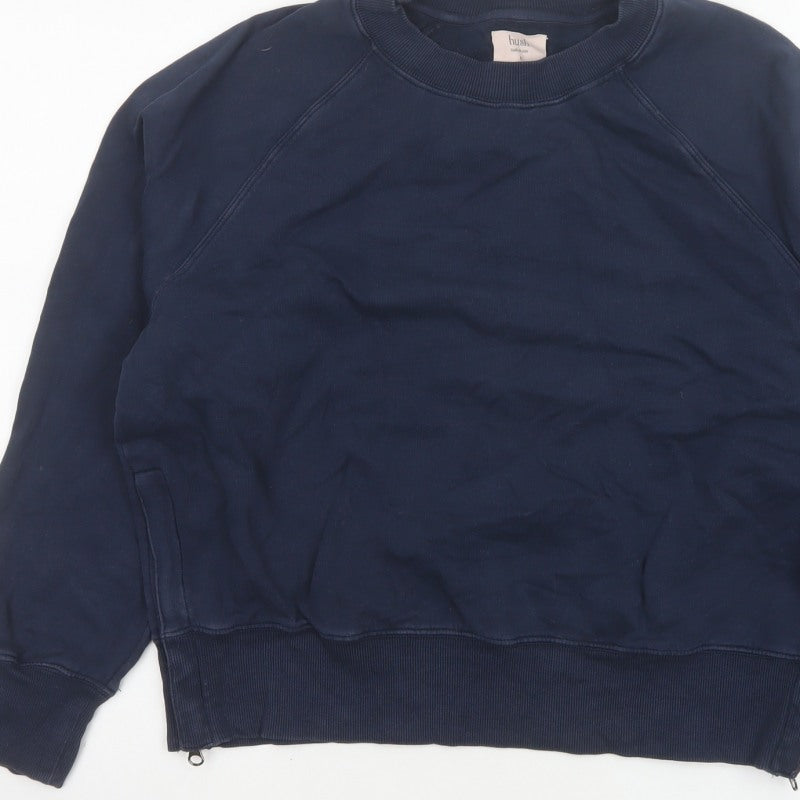 Hush Women’s Navy Blue S Pullover Crew Neck Raglan Sweatshirt Zip Pockets