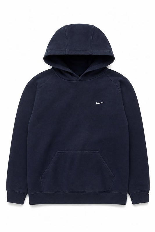Front view of Nike boys’ navy blue 12-13 years pullover hoodie logo pocket
