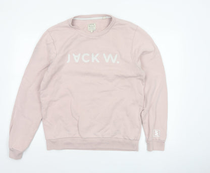 Jack Wills Men's Pink L Logo Graphic Print Crew Neck Pullover Sweatshirt
