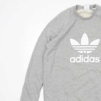 adidas Men Grey M Crew Neck Pullover Logo Graphic Sweatshirt