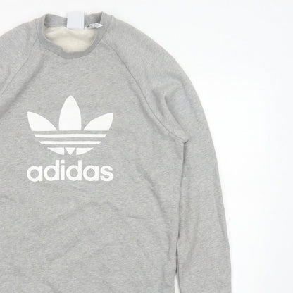 adidas Men Grey M Crew Neck Pullover Logo Graphic Sweatshirt