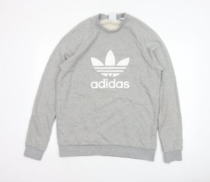 adidas Men Grey M Crew Neck Pullover Logo Graphic Sweatshirt
