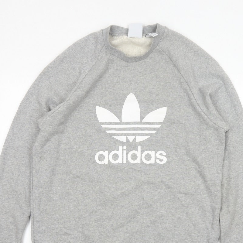 adidas Men Grey M Crew Neck Pullover Logo Graphic Sweatshirt