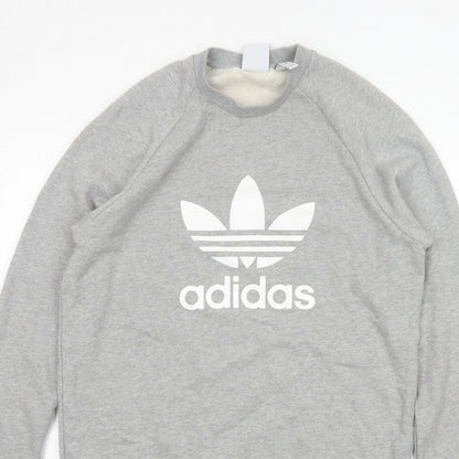 adidas Men Grey M Crew Neck Pullover Logo Graphic Sweatshirt