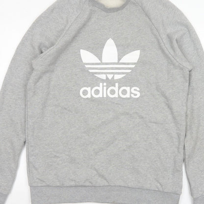adidas Men Grey M Crew Neck Pullover Logo Graphic Sweatshirt