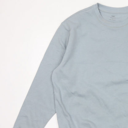 Marks and Spencer Men Blue L Relaxed Fit Crew Neck Pullover Sweatshirt
