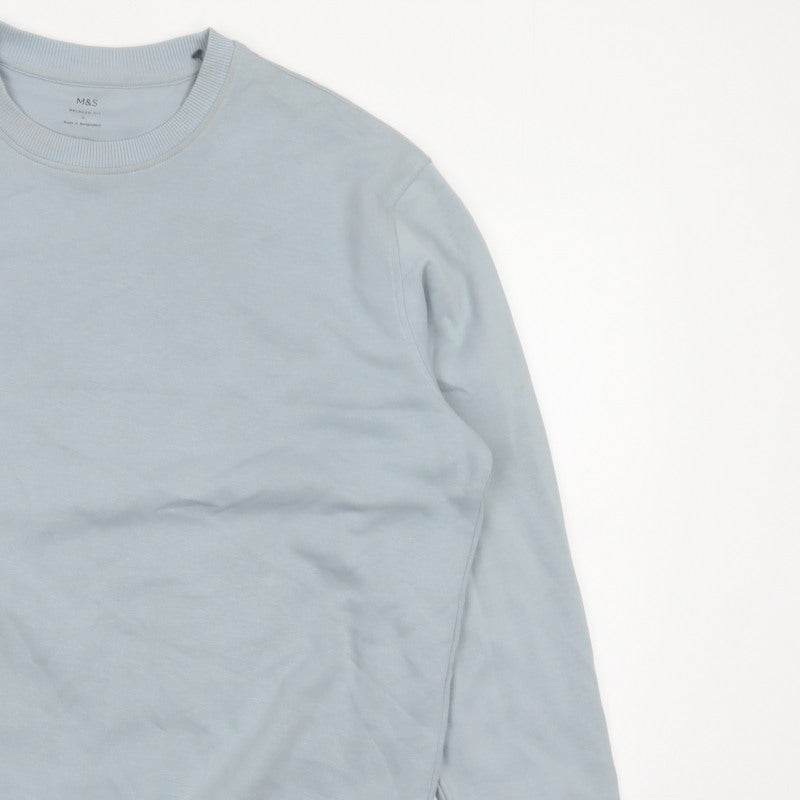Marks and Spencer Men Blue L Relaxed Fit Crew Neck Pullover Sweatshirt