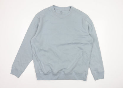 Marks and Spencer Men Blue L Relaxed Fit Crew Neck Pullover Sweatshirt