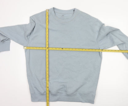 Marks and Spencer Men Blue L Relaxed Fit Crew Neck Pullover Sweatshirt