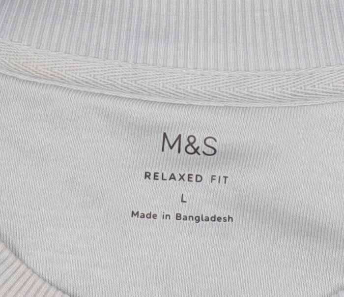 Marks and Spencer Men Blue L Relaxed Fit Crew Neck Pullover Sweatshirt