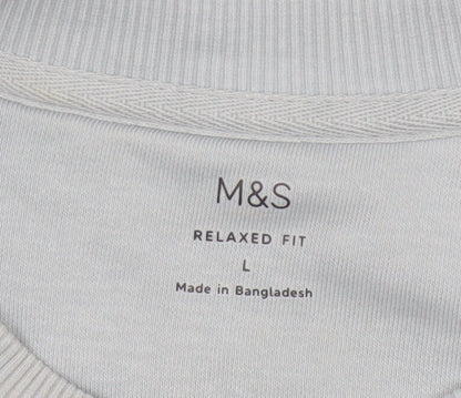 Marks and Spencer Men Blue L Relaxed Fit Crew Neck Pullover Sweatshirt