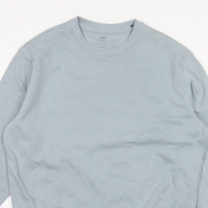 Marks and Spencer Men Blue L Relaxed Fit Crew Neck Pullover Sweatshirt